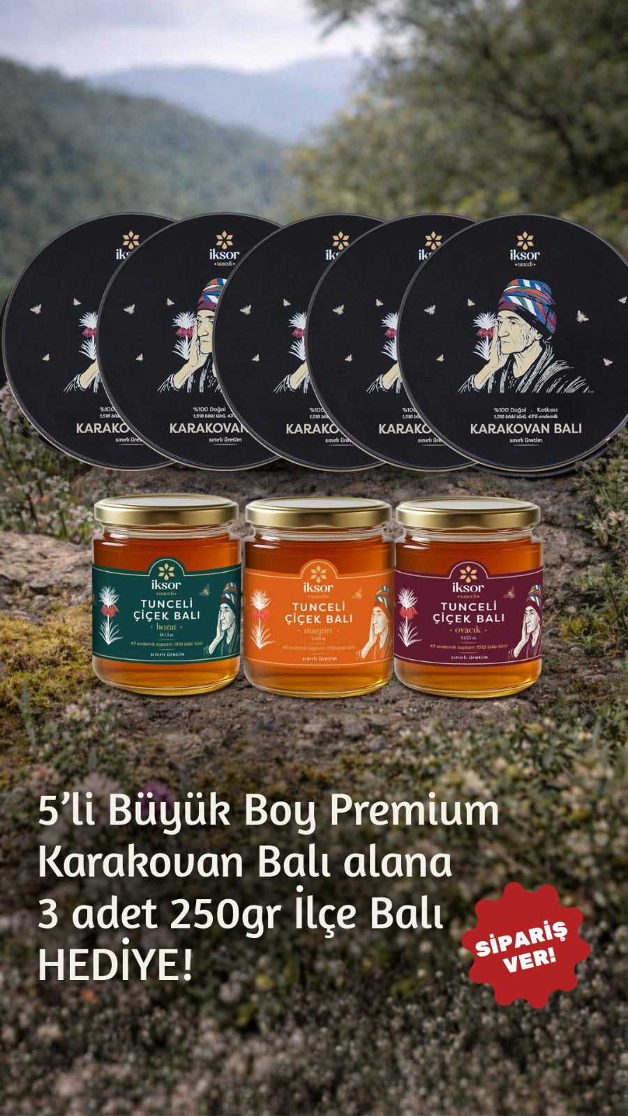 Tunceli Premium Karakovan Balı 5'li Set (6000gr)